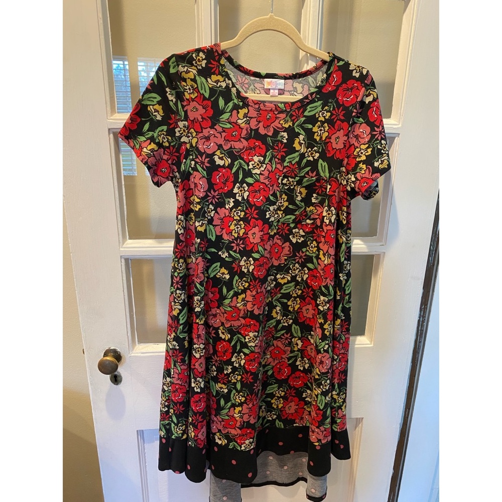 Polka Dot Dipped Floral Lularoe Carly Dress Size Small